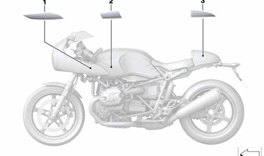 Decoración lateral izquierda OEM 52538567225 para moto BMW R nineT Racer (K32, 2016-2019). Original BMW Motorrad.