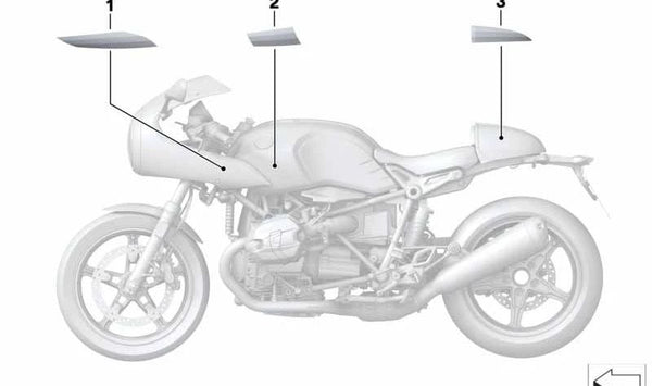 Decoración lateral izquierda OEM 52538567225 para moto BMW R nineT Racer (K32, 2016-2019). Original BMW Motorrad.