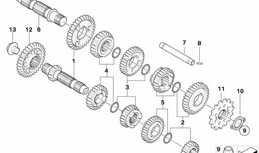 Juego de reparación para engranaje 4ª marcha OEM 23227718546 para BMW Motorrad G450X (K16). Original BMW Motorrad.