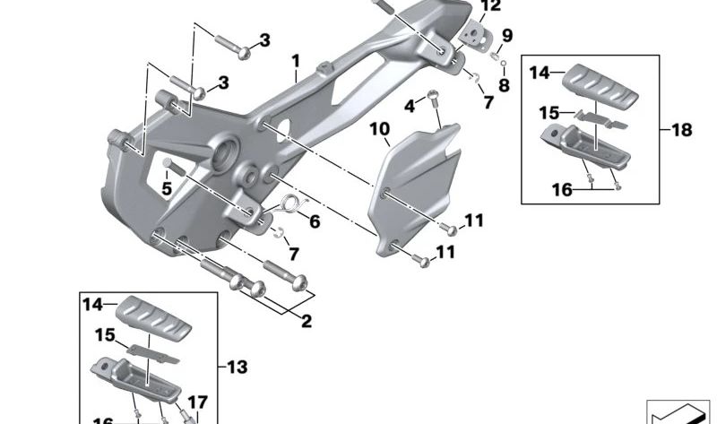 Protección de talón izquierdo OEM 46718404018 para motos BMW F 900 XR (K84, A2, desde 2018 hasta 2025). Original BMW Motorrad.