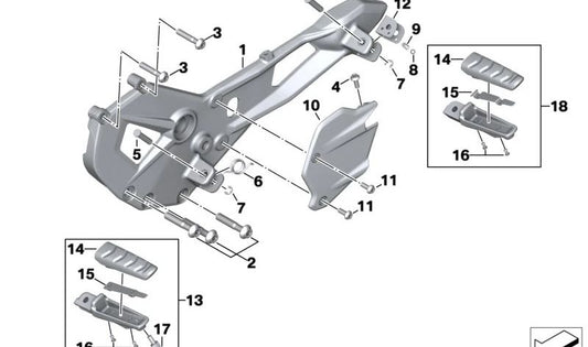 Protección de talón izquierdo OEM 46718404018 para motos BMW F 900 XR (K84, A2, desde 2018 hasta 2025). Original BMW Motorrad.