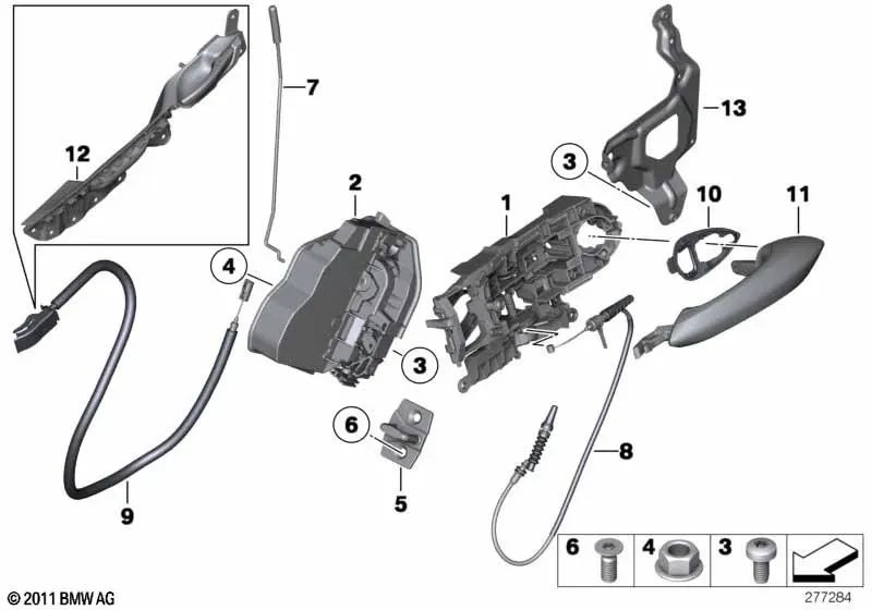 Complete rear left lock for BMW F07, F07N 5 Series (OEM 51215A36F25). Original BMW.