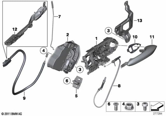 Complete rear left lock for BMW F07, F07N 5 Series (OEM 51215A36F25). Original BMW.
