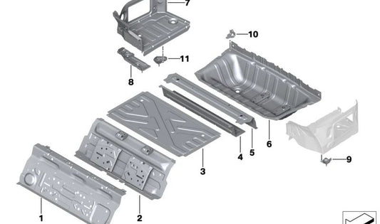 Refuerzo izquierdo de bandeja maletero OEM 41009626522 para BMW G26 (i4, eDrive40, M50 xDrive). Pieza original BMW.