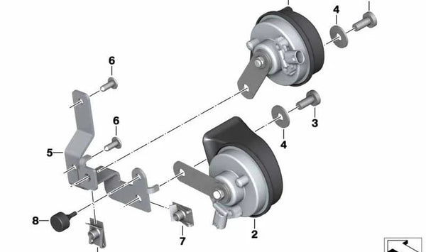 Soporte de bocina OEM 61338562108 para BMW Motorrad K 1600 GT, K 1600 GTL y K 1600 Bagger. Original BMW Motorrad.