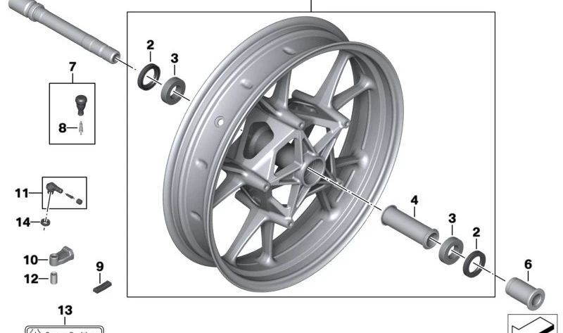 Rueda delantera 'ostra-grau' OEM 36317721073 para BMW S 1000 RR K46 (09/2008-08/2011). Original BMW Motorrad.