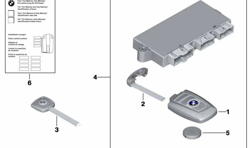 Llave de inserción OEM 51217227123 para BMW F06, F12, F13, F01, F02, F04. Repuesto original BMW para mando a distancia.