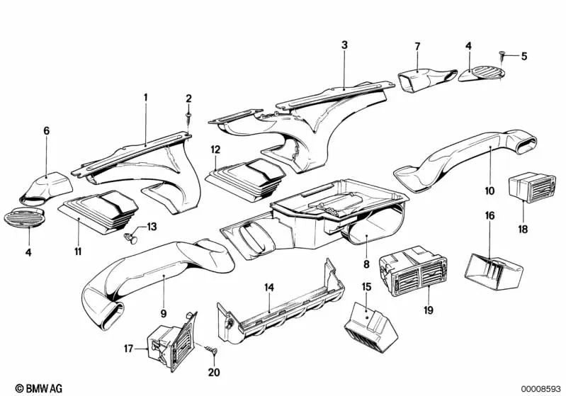 Parrilla de Aire Fresco Central para BMW E28 (OEM 64221367390). Original BMW.