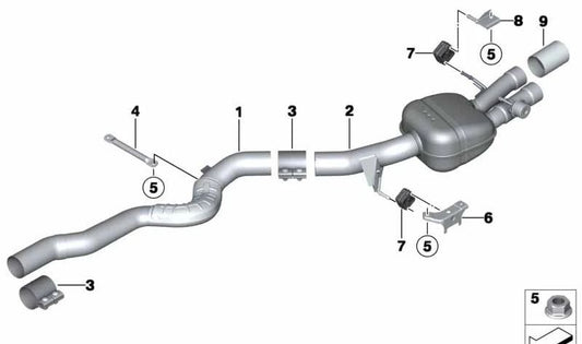 Links hinterer Schalldämpfer mit OEM -Auspuffventil 18307845472 für BMW F06, F06N, F12, F12N, F13, F13N. Original BMW.