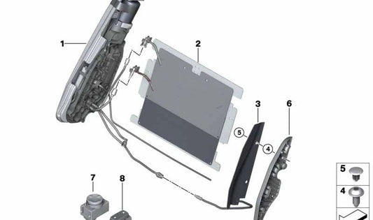 Cojín lumbar izquierdo OEM 52108058227 para BMW F80, F80N, F82, F82N. Repuesto original BMW.