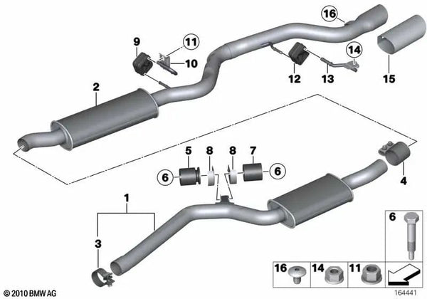 Silenciador central OEM 18307806370 para BMW Serie 1 E82, E88. Original BMW.