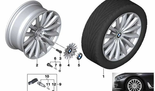 Tapacubos mit blauem Ring OEM 36136884376 für BMW G11, G12 (7er). Original BMW