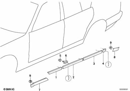 Moule de porte d'entrée gauche pour la série BMW 5 E34 (OEM 51131934177). BMW d'origine.