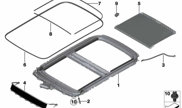 Tope trasero izquierdo techo panorámico OEM 54347278097 para MINI R55, R56, R60, R61… y más. Original MINI.