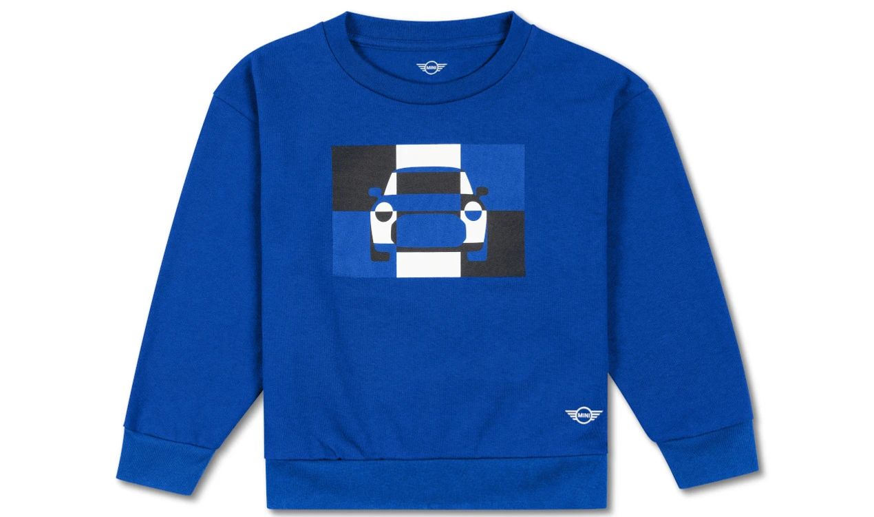 Sudadera infantil MINI Car Tile unisex azul Blazing Blue talla 116 OEM 80145B320A8 válido para MINI. Original MINI.