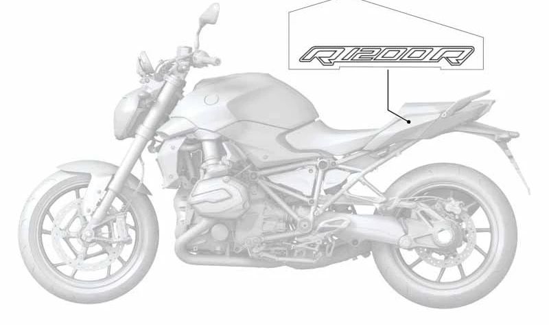 Inscripción derecha OEM 51148554360 para motos BMW R1200R, R1250R. Original BMW Motorrad.