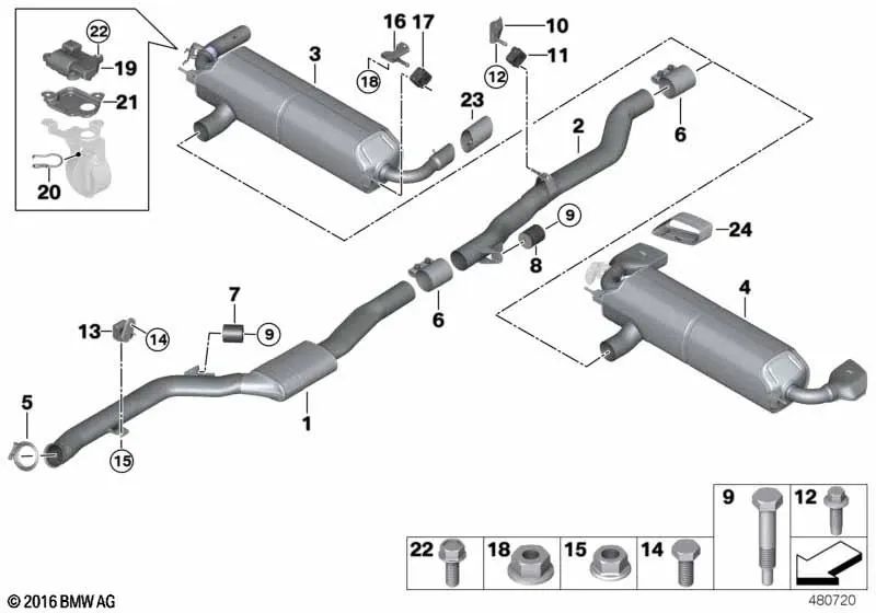 Silenziatore posteriore con valvola di scarico per la BMW 5 G30 serie (OEM 18308658507). BMW originale.