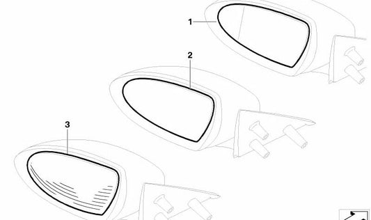 Cristal espejo calefactable gran angular izquierdo OEM 51167897547 para BMW E60, E61, E63, E64. Original BMW.