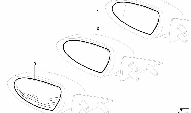 Cristal espejo calefactable gran angular derecho OEM 51167897548 para BMW Serie 5 E60, E61 y Serie 6 E63, E64. Original BMW.