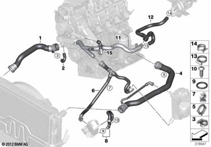 Manguera intercambiador de calor-tubo retorno OEM 11537805358 para BMW E87, E90, E91... y más. Original BMW.