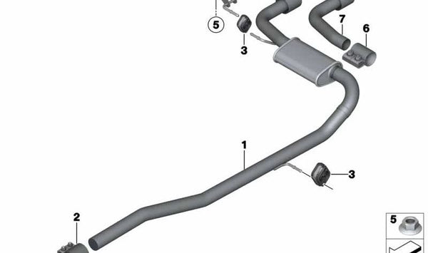 Silencioso trasero OEM 18309811194 para MINI R60 (Cooper D, Cooper D ALL4, One D) con motores N47T. Compatible con versiones manuales y automáticas. Original MINI.