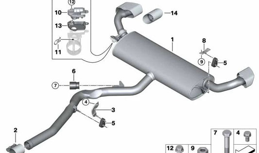 Rear silent with OEM exhaust valve 18308647339 for BMW F15, F16. Original BMW.