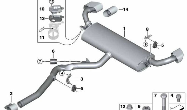 Silencioso trasero OEM 18308636422 para BMW F15, F16. Original BMW.