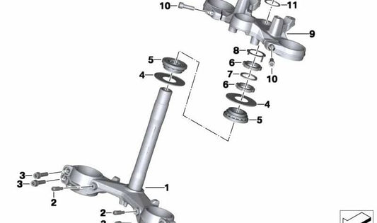 Puente horquilla superior OEM 31428542024 para motos BMW S 1000 R (K47, 02/2013-07/2016). Original BMW Motorrad.