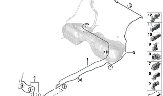 Tubo de combustible OEM 16127449000 para BMW G20, G20N, G21, G21N, G80, G80N, G81, G81N, G22, G23, G23N, G26, G82, G82N, G83, G83N. Repuesto original BMW.