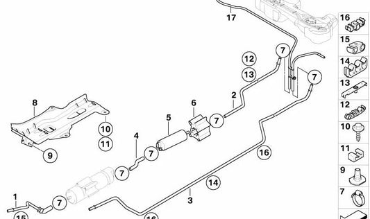 Heckstoffversorgungslinie für BMW 3 E46 -Serie (OEM 16126760929). Original BMW