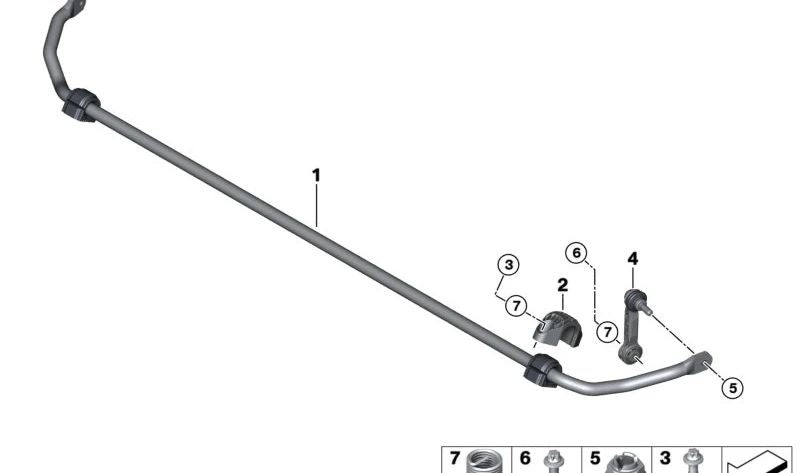 Tornillo original OEM 07119908026 para BMW {F40, F44, F45, F46, F48, F39} y MINI {F54, F55, F56, F57, F60, F65, F66, U25}. Repuesto para estabilizador trasero. Original BMW y MINI.