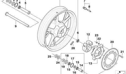 Bucha de distância externa traseira OEM 36312345814 para BMW Motorrad F 650 GS, F 650 GS Dakar, G 650 GS, G 650 GS Sertão. Originais BMW Motorrad.