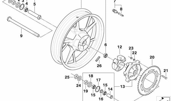 Espaciador interior OEM 27712345812 para BMW Motorrad S1000RR (K46), S1000R (K47), S1000XR (K49), HP4 (K42). Original BMW Motorrad.