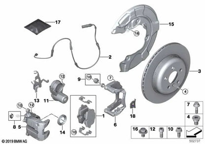 Soporte de freno izquierdo para BMW X3 F97, X4 F98, X5 G05, X6 G06, X7 G07 (OEM 34206891773). Original BMW.
