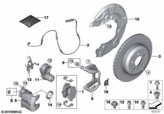 Logement de serrage de frein noir droit pour BMW X3 F97, F97N, X4 F98, F98N, X5 G18N, X7 G07, G07N (OEM 34206898606). BMW d'origine.