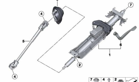 Eje inferior de dirección OEM 32306791298 para BMW F20, F21, F22, F23, F30, F31, F34, F32, F33, F36. Compatible con todos los modelos indicados. Producto original BMW.