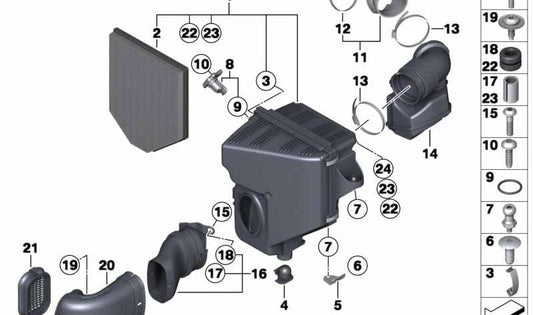 Silenciador de admisión OEM 13717601871 para BMW F25 X3. Componente original BMW para reducir el ruido del sistema de admisión. Pieza genuina de fábrica. Original BMW.