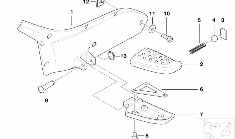 Equipo reposapiés izquierdo OEM 46717682371 para BMW Motorrad K 1200 RS, K 1200 LT. Original BMW Motorrad.