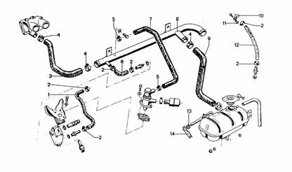 Manche de refroidissement OEM 11611256505 pour BMW E9 3.0 CSI. Compatible avec des modèles avec le moteur M30 entre 1972 et 1975. Pièce BMW originale.