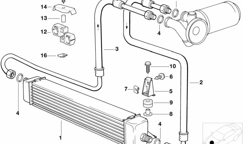 Tubo de retorno del radiador de aceite OEM 17211719194 para BMW E30. Original BMW.