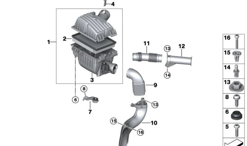 Condotto aereo di ammissione anteriore per BMW I12, I12N, I15 (OEM 13717649186). BMW originale