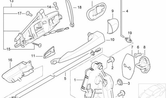 Rechte hintere Tür des Außengriffs für BMW E46 (OEM 51227044842). Original BMW
