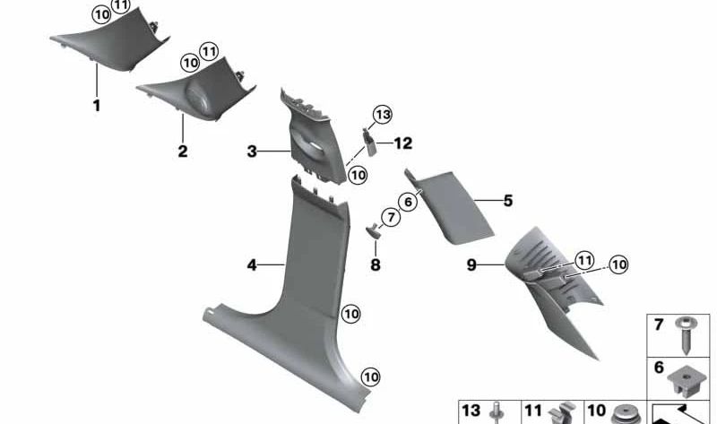Embellecedor Pilar B superior izquierdo OEM 51437371531 para MINI F55, F56, F57. Original MINI.