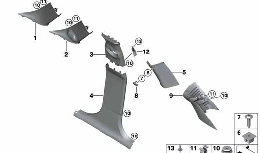 Embellecedor Pilar B superior izquierdo OEM 51437371531 para MINI F55, F56, F57. Original MINI.