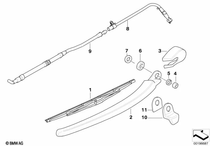 Nozzle with hose for BMW E61, E61N (OEM 61687123799). Original BMW
