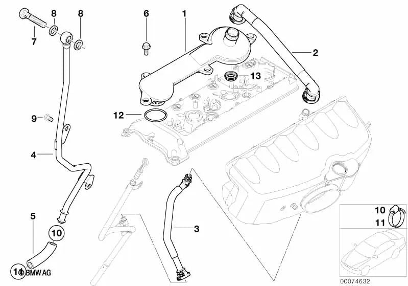 Vent Pipe for BMW 3 Series E46, Z4 E85, E86 (OEM 11617831930). Original BMW.