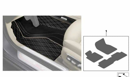 Tappeti esclusivi OEM 51472451765 in nero/beige per BMW G11, G12. Eleganza e adattamento perfetto. BMW originale.