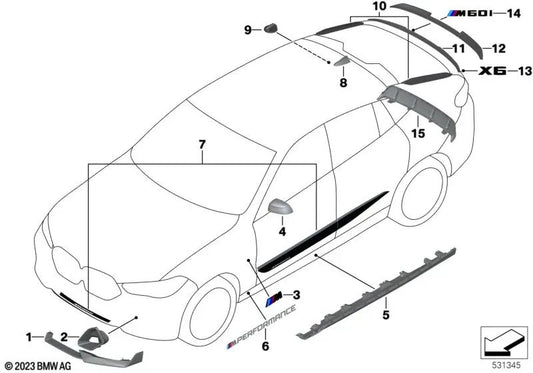 Right carbon front spoiler for BMW X6 G06N (OEM 51195A4DF00). Original BMW.