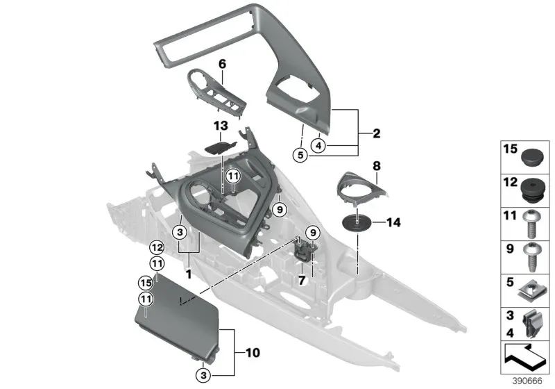 Center Console Part for BMW I12N, I15 (OEM 51166995555). Original BMW
