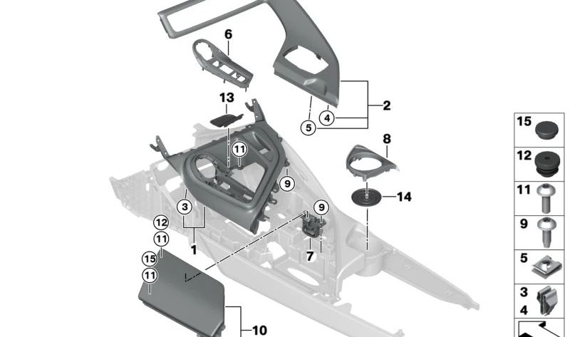 Center Console Control Unit Skirt for BMW i I12, I15 (OEM 51459284740). Original BMW.